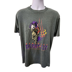 Jerzees‎ Men's T-Shirt Gray Large Cotton Kentucky Derby 1996 Graphic